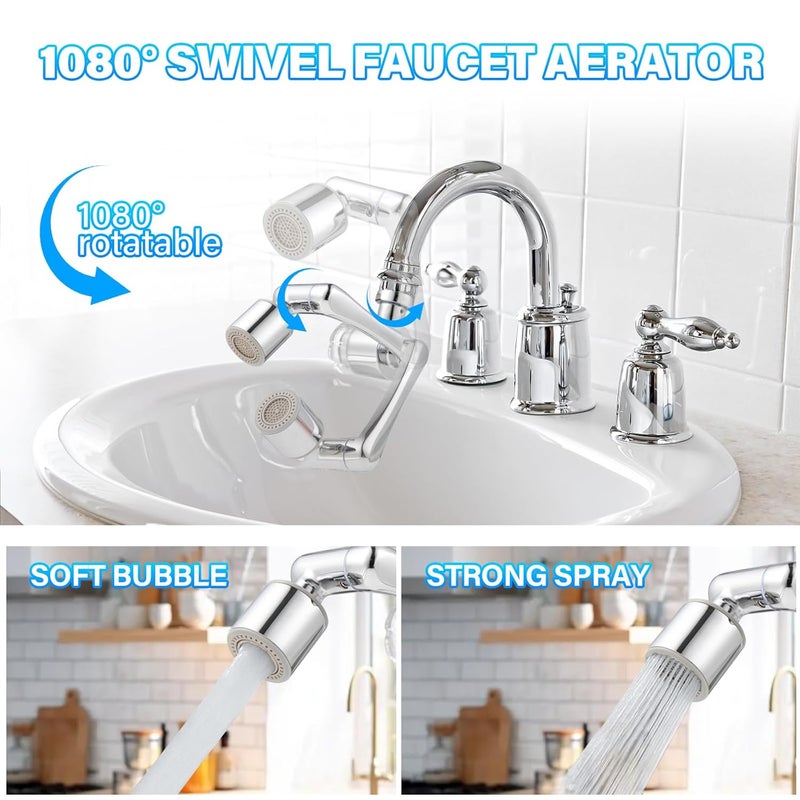 Pure Take فلتر مياه لصنبور الحوض، موسع صنبور دوار 1080°، يزيل الكلور، الطعم، الرائحة أكثر من 99% يخفف البشرة الجافة والخشنة والحساسة لغسل الوجه في الحمام (3 قطع بدائل فلتر) - Image 4